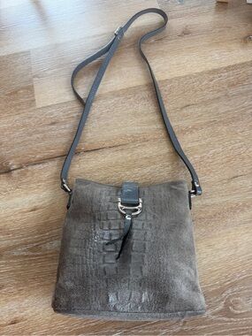 Small Suede Crossbody Bag in Gray with Adjustable Strap Leather Purse